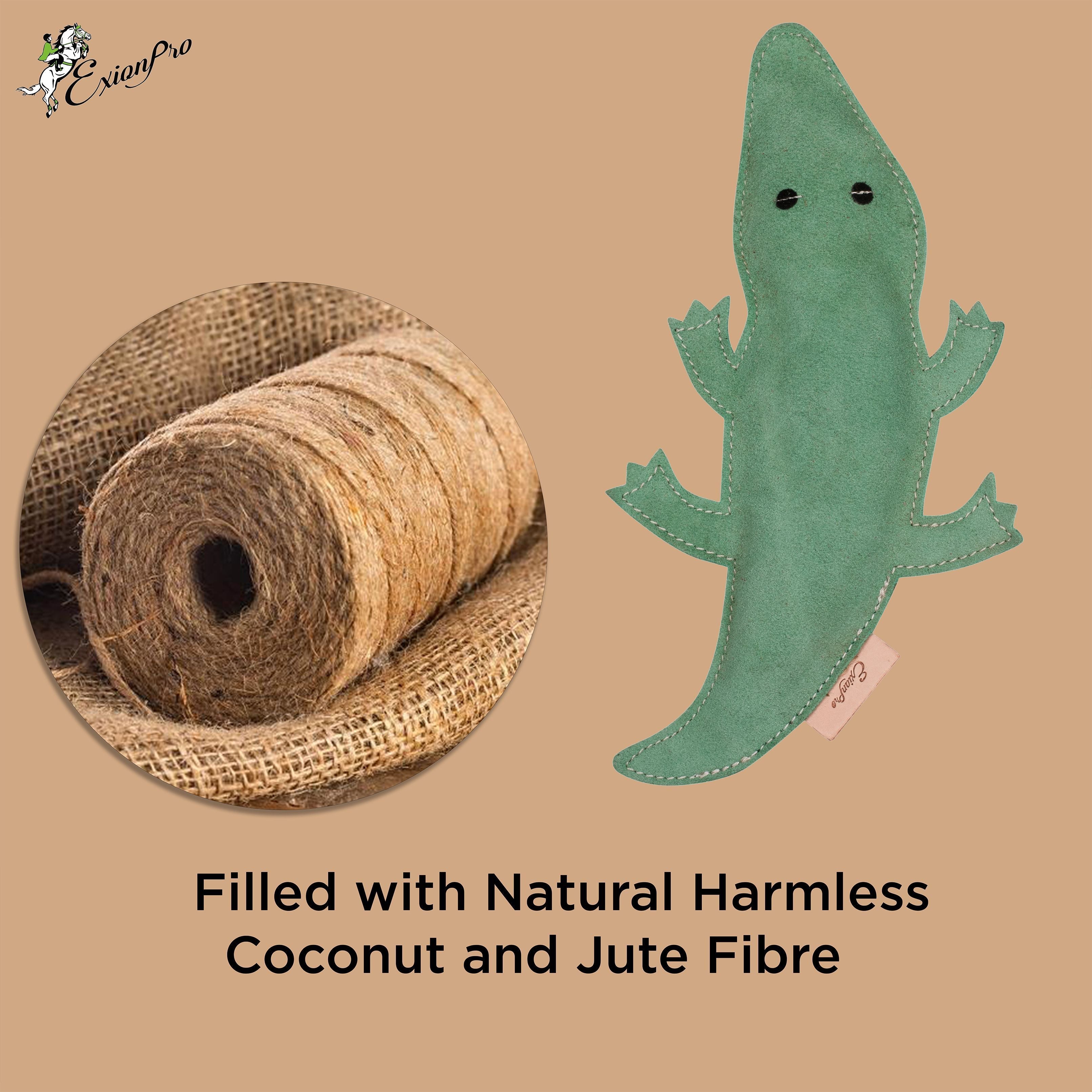 ExionPro Natural Leather Crocodile Dog Toy with Non Toxic Fiber Stuffing- Green Color - Equine Exchange Tack Shop