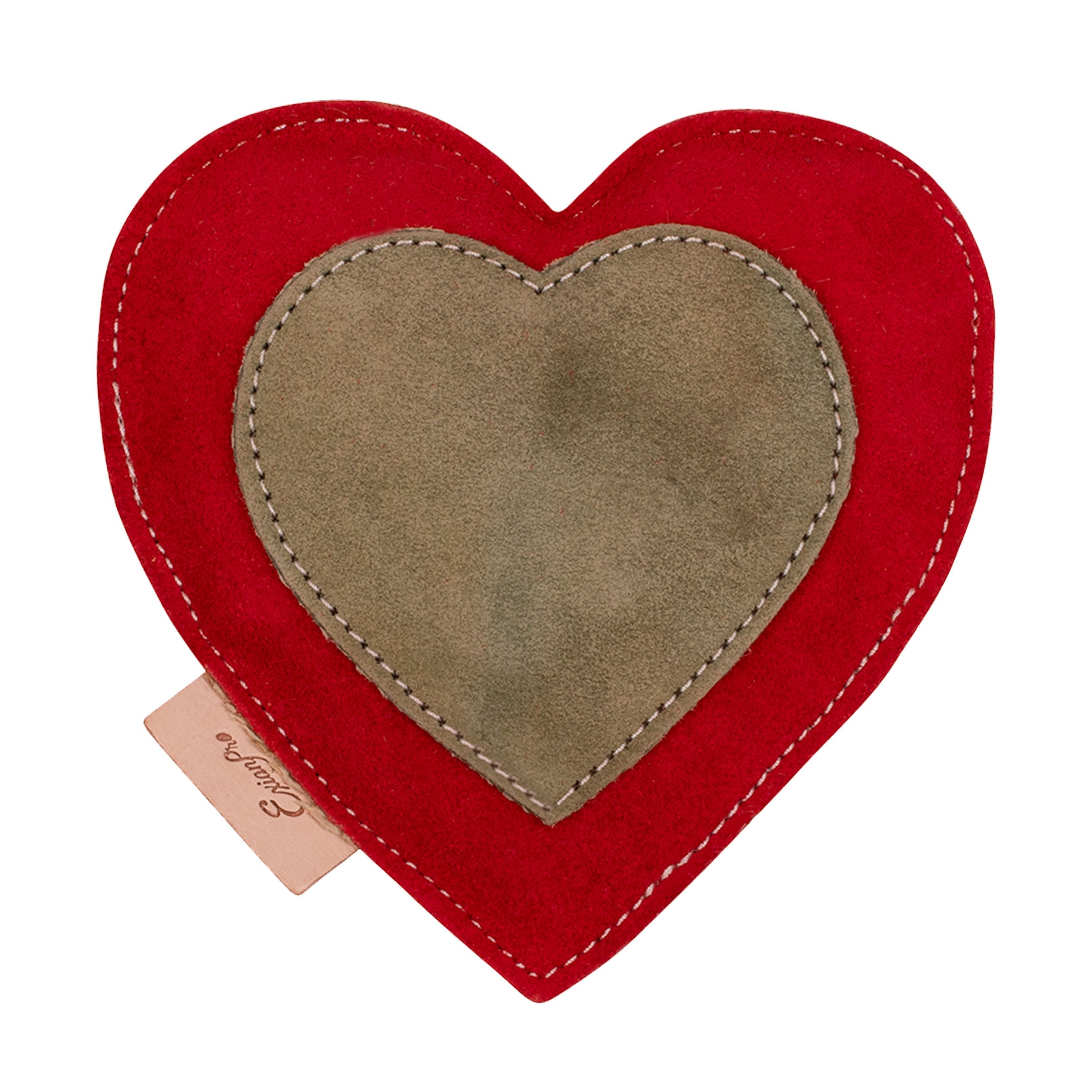 ExionPro Natural Leather Heart Dog Toy with Non Toxic Fiber Stuffing - Red Color - Equine Exchange Tack Shop