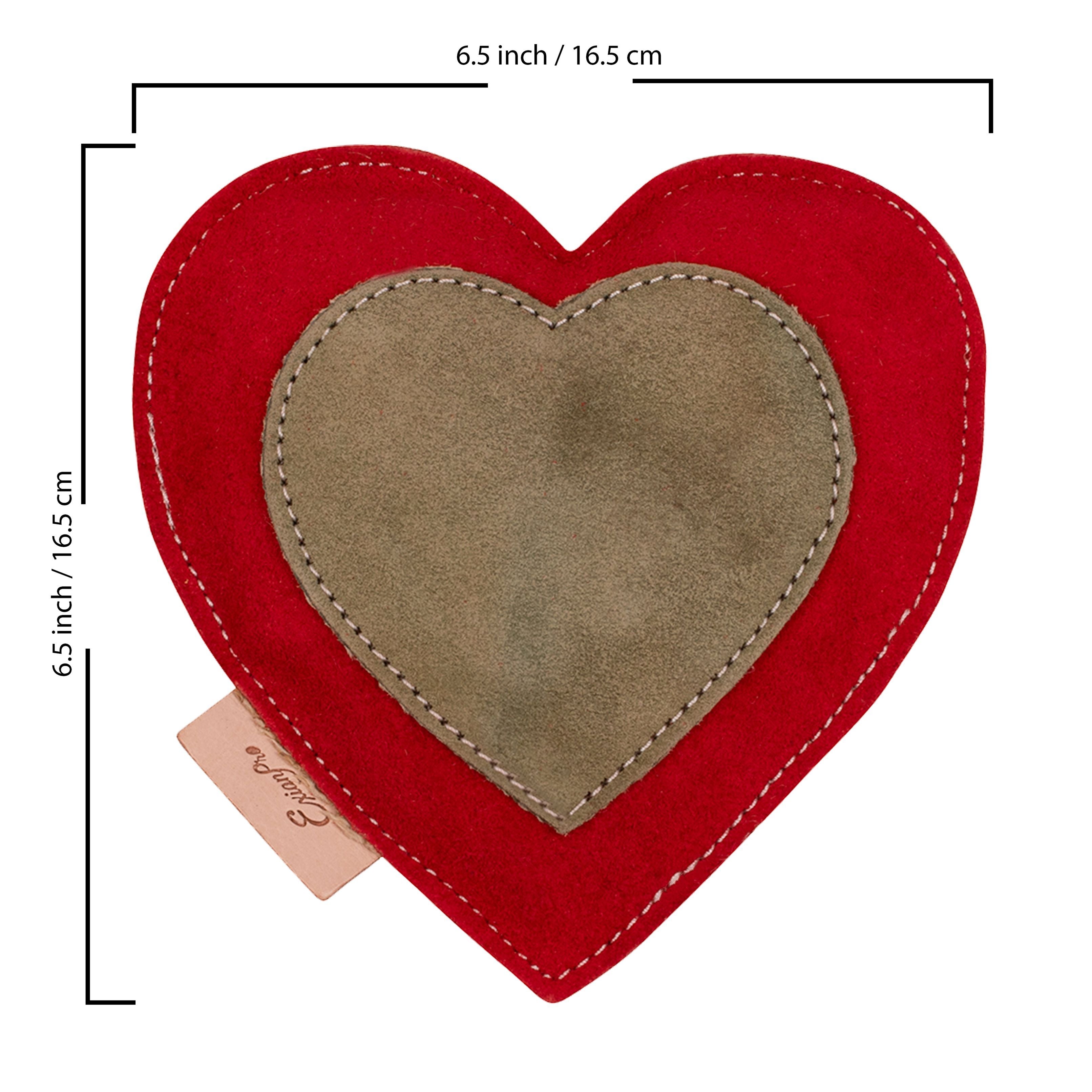 ExionPro Natural Leather Heart Dog Toy with Non Toxic Fiber Stuffing - Red Color - Equine Exchange Tack Shop
