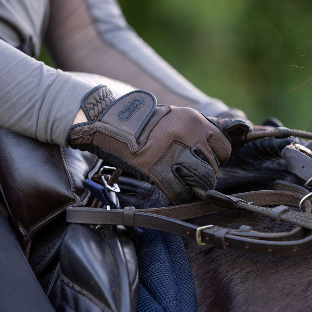 Tackified Copper Tech™️ Leather Premium Riding Glove in Brown - Equine Exchange Tack Shop