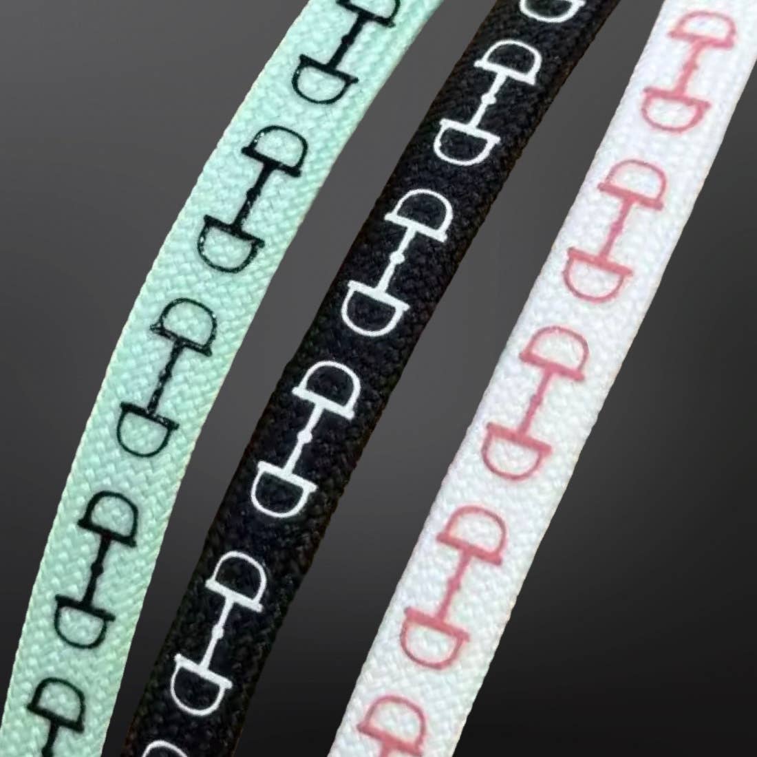 Western Equestrian Snaffle Bit Print Shoelaces 45”: White w/ Pink Print - Equine Exchange Tack Shop
