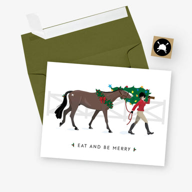 Eat + Be Merry English Equestrian Christmas Card - Equine Exchange Tack Shop