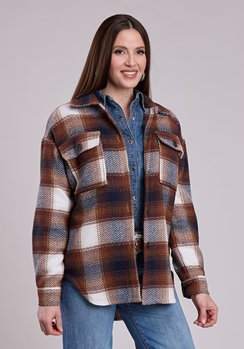 Ladies Plaid Oversized Shirt Jacket - Equine Exchange Tack Shop