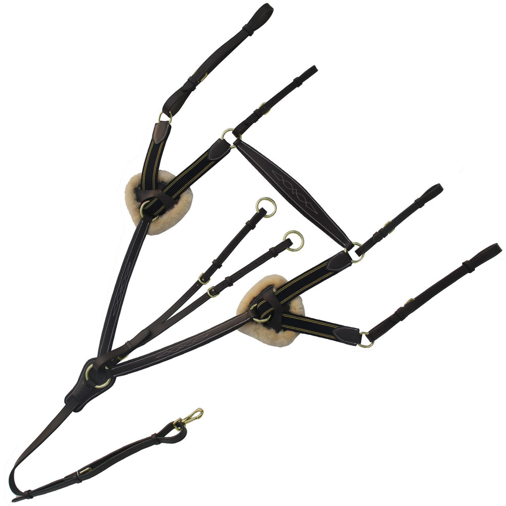 ExionPro 5 Point Breastplate with Sheepskin Padding - Navy Blue Elastic & Yellow Line - Equine Exchange Tack Shop