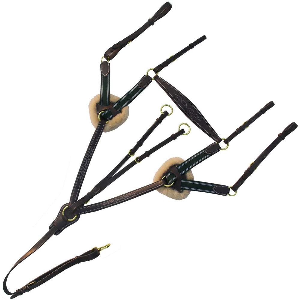 ExionPro 5 Point Breastplate with Sheepskin Padding - Green Elastic & White Lines - Equine Exchange Tack Shop