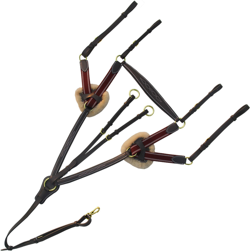 ExionPro 5 Point Breastplate with Sheepskin Padding - Burgundy Elastic & White Strips - Equine Exchange Tack Shop