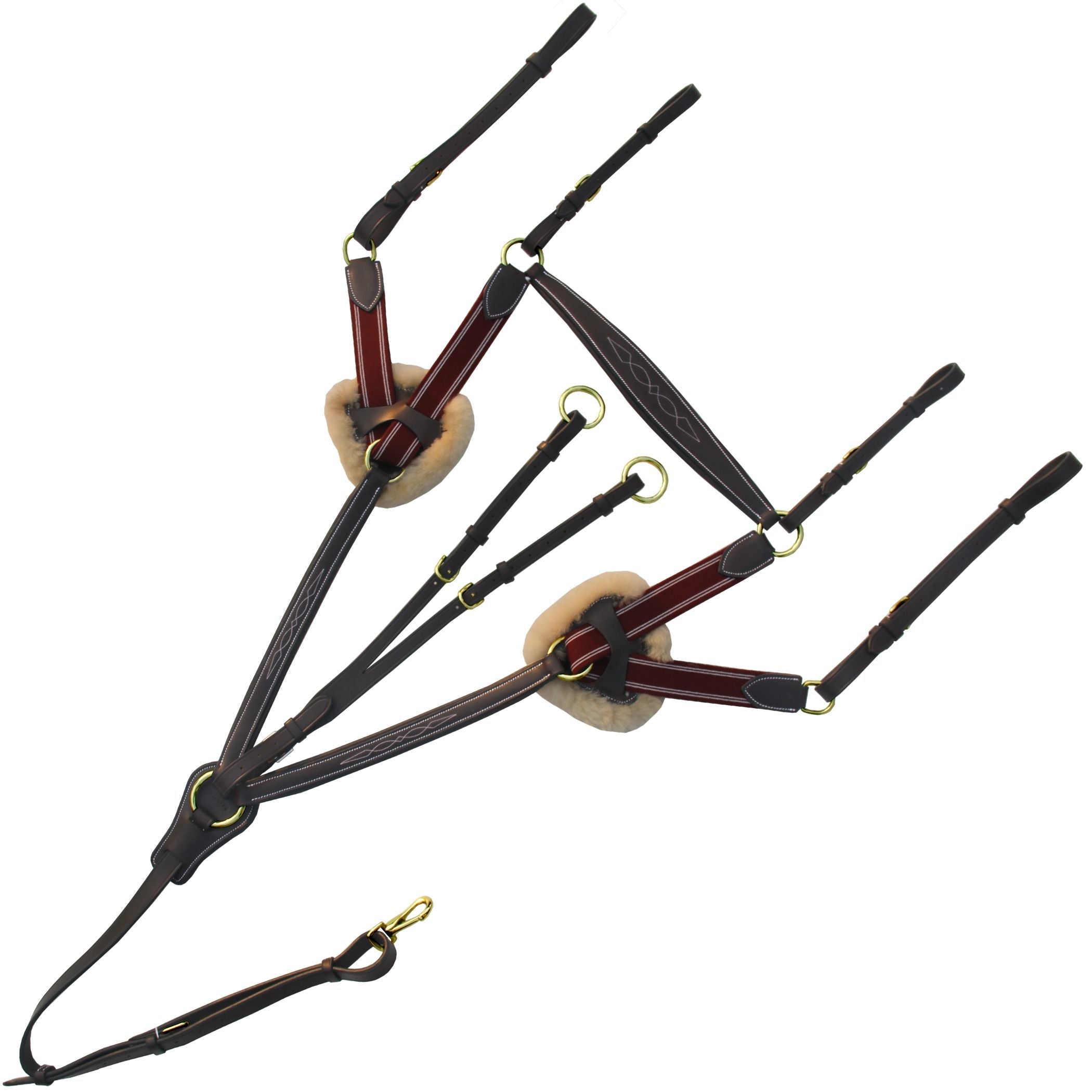 ExionPro 5 Point Breastplate with Sheepskin Padding - Burgundy Elastic & White Strips - Equine Exchange Tack Shop