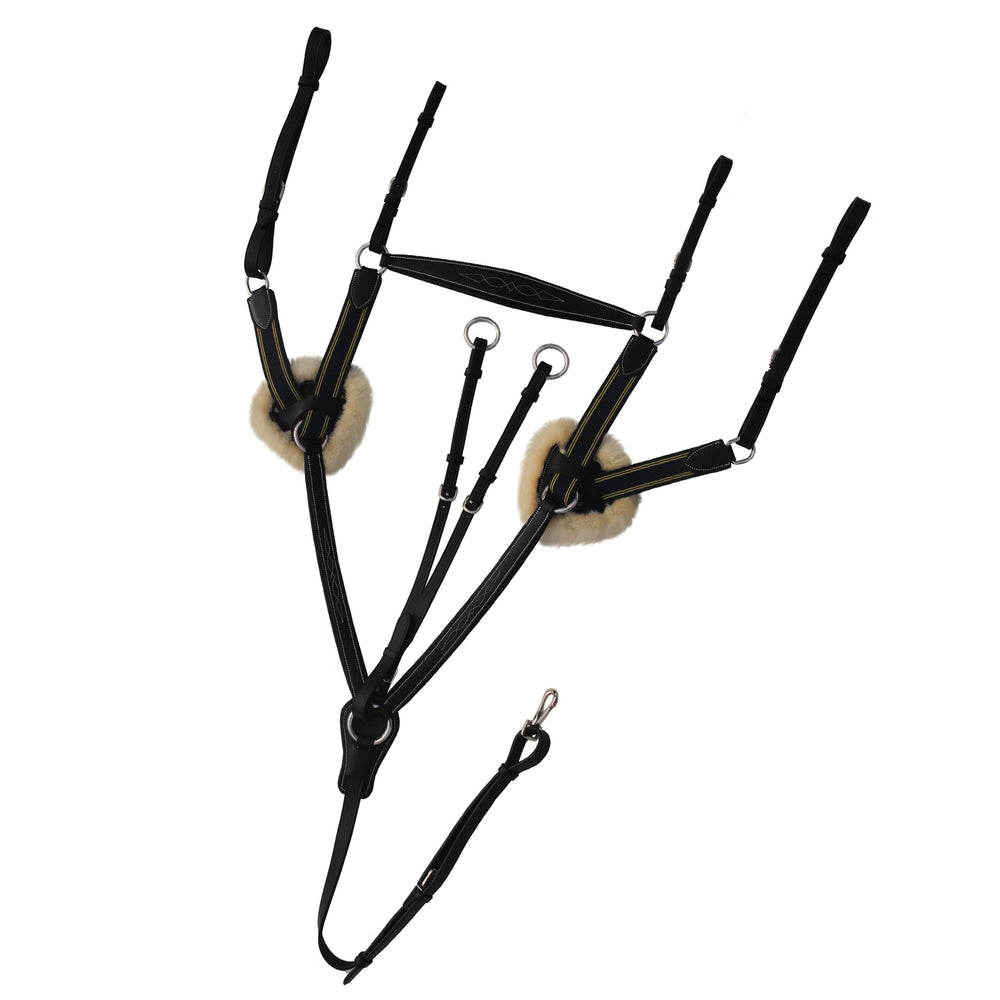 ExionPro 5 Point Breastplate with Sheepskin Padding - Navy Blue Elastic & Yellow Line - Equine Exchange Tack Shop