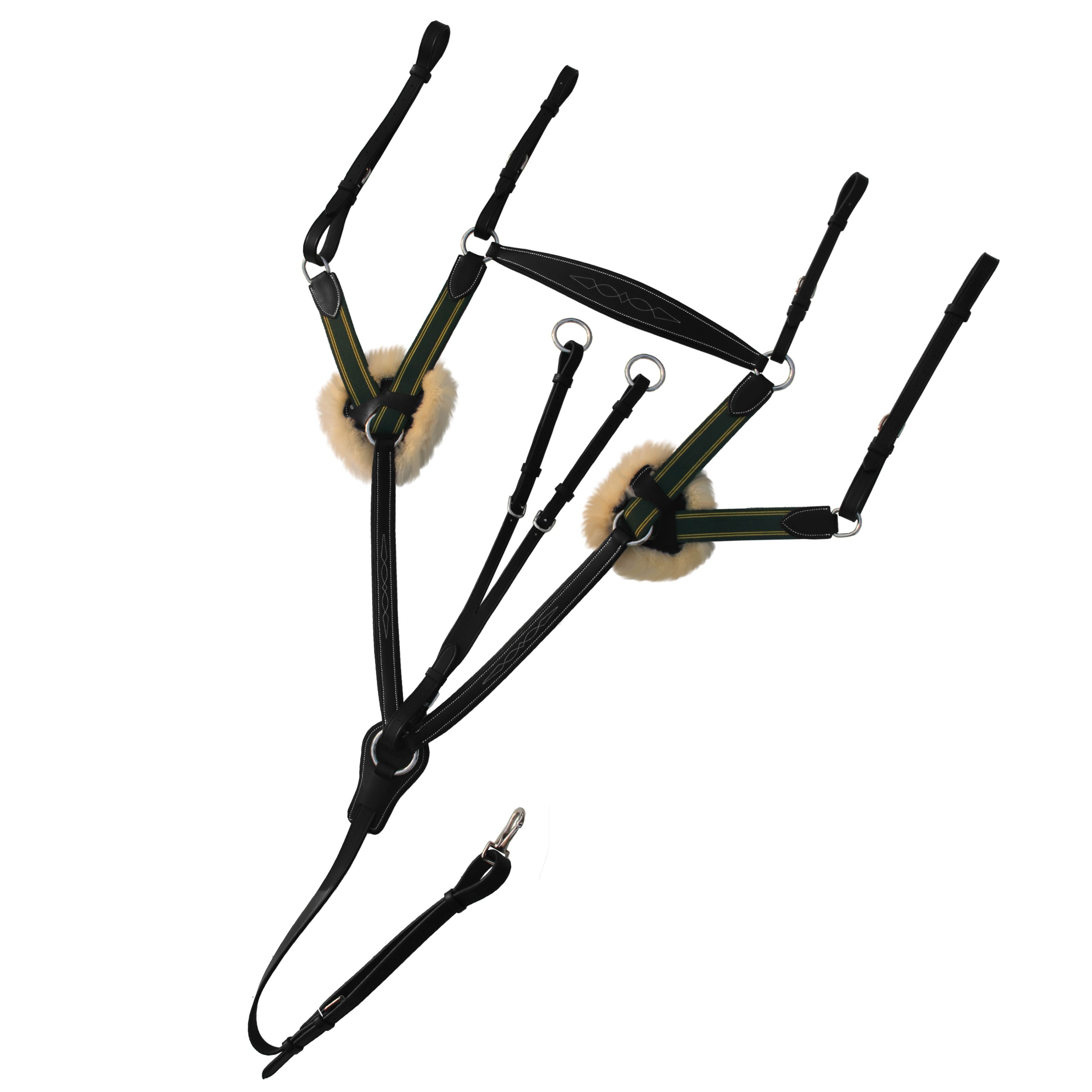 ExionPro 5 Point Breastplate with Sheepskin Padding - Green Elastic & Yellow Lines - Equine Exchange Tack Shop