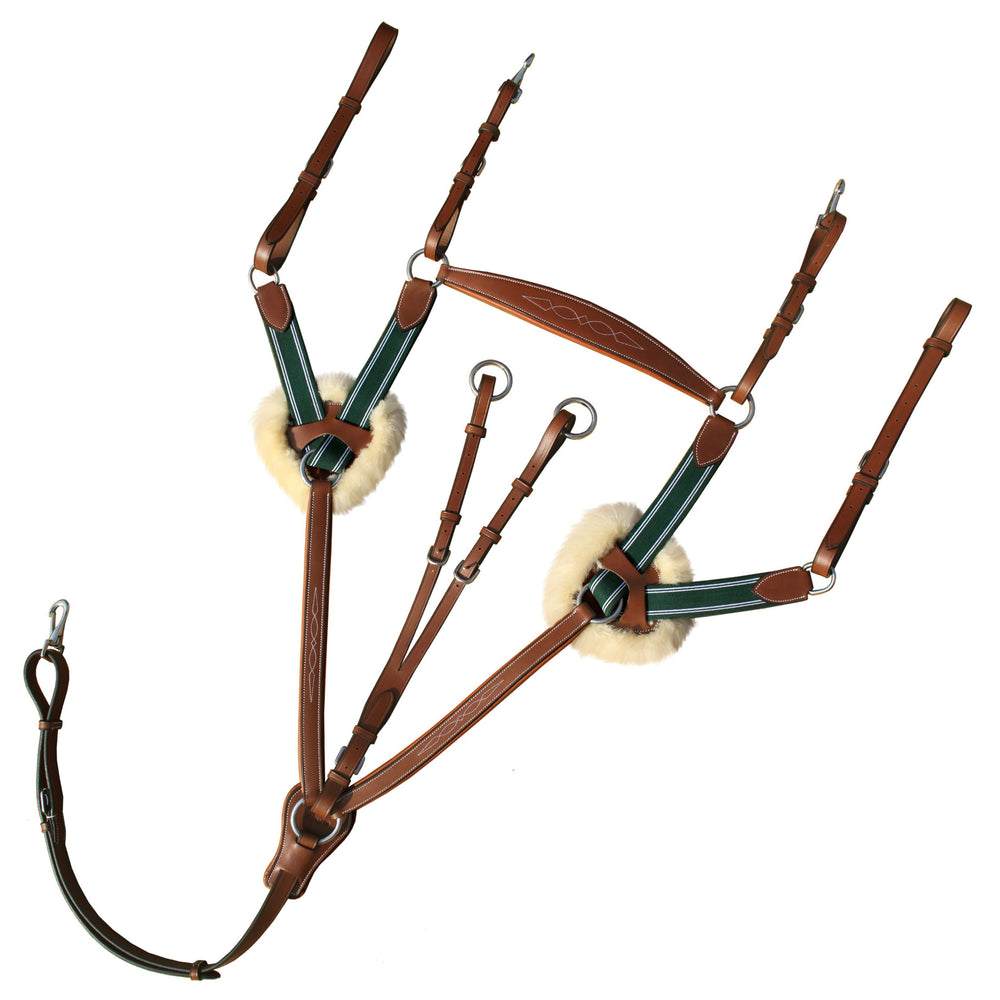 ExionPro 5 Point Breastplate with Sheepskin Padding - Green Elastic & White Lines - Equine Exchange Tack Shop