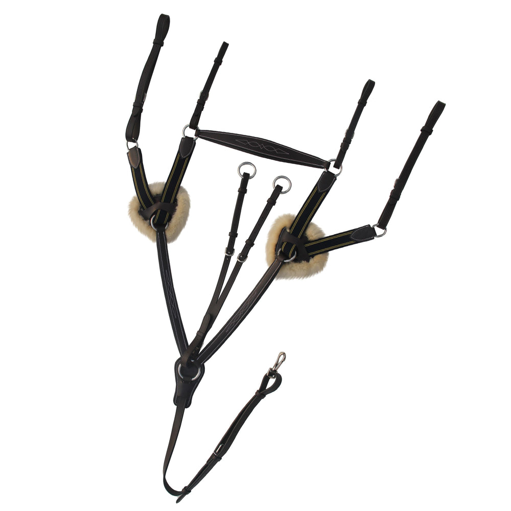 ExionPro 5 Point Breastplate with Sheepskin Padding - Navy Blue Elastic & Yellow Line - Equine Exchange Tack Shop