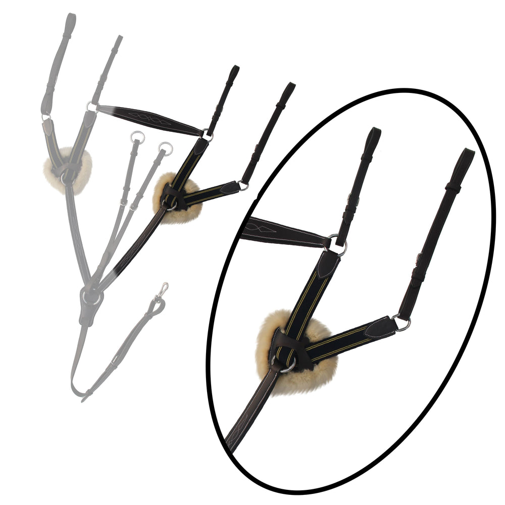 ExionPro 5 Point Breastplate with Sheepskin Padding - Navy Blue Elastic & Yellow Line - Equine Exchange Tack Shop