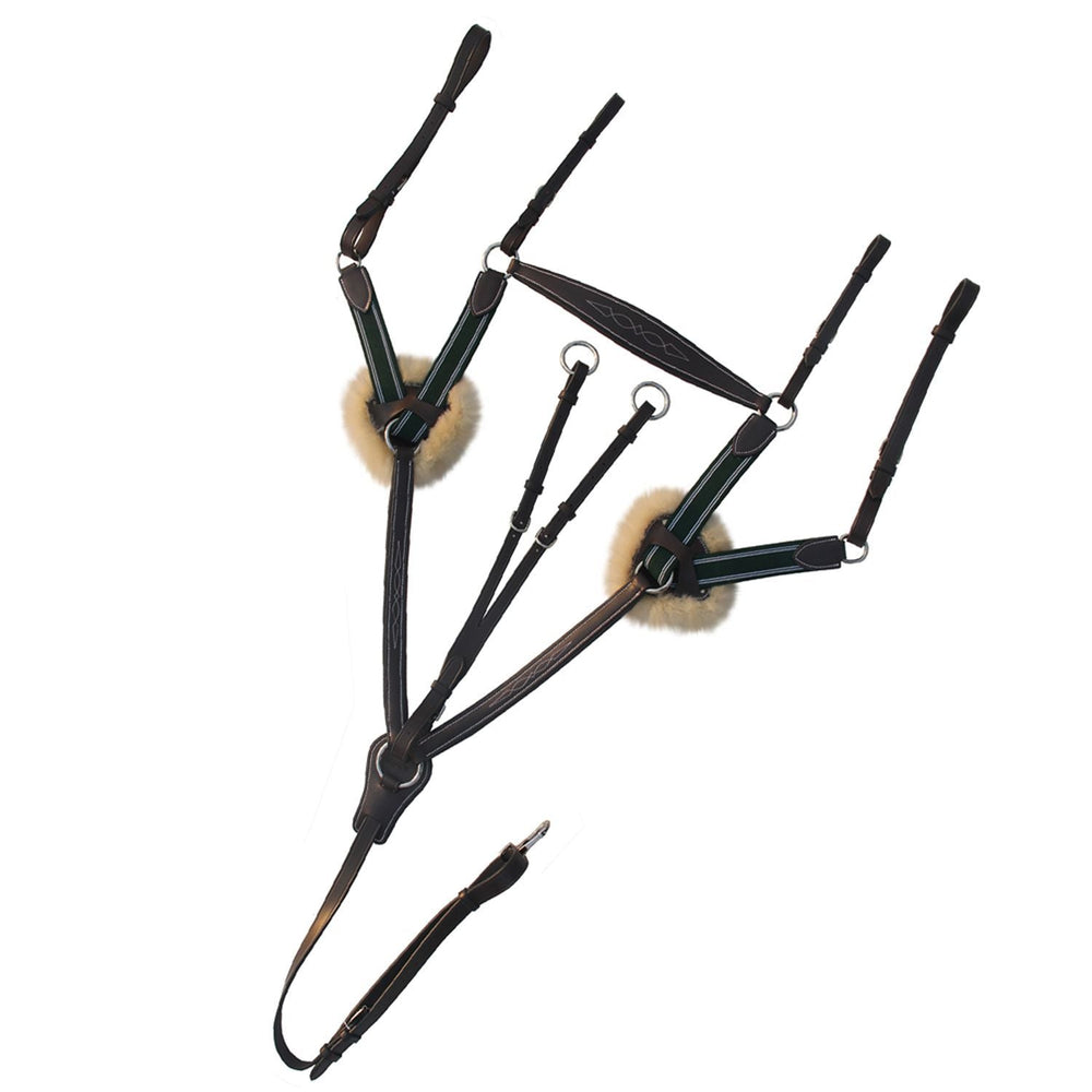 ExionPro 5 Point Breastplate with Sheepskin Padding - Green Elastic & White Lines - Equine Exchange Tack Shop