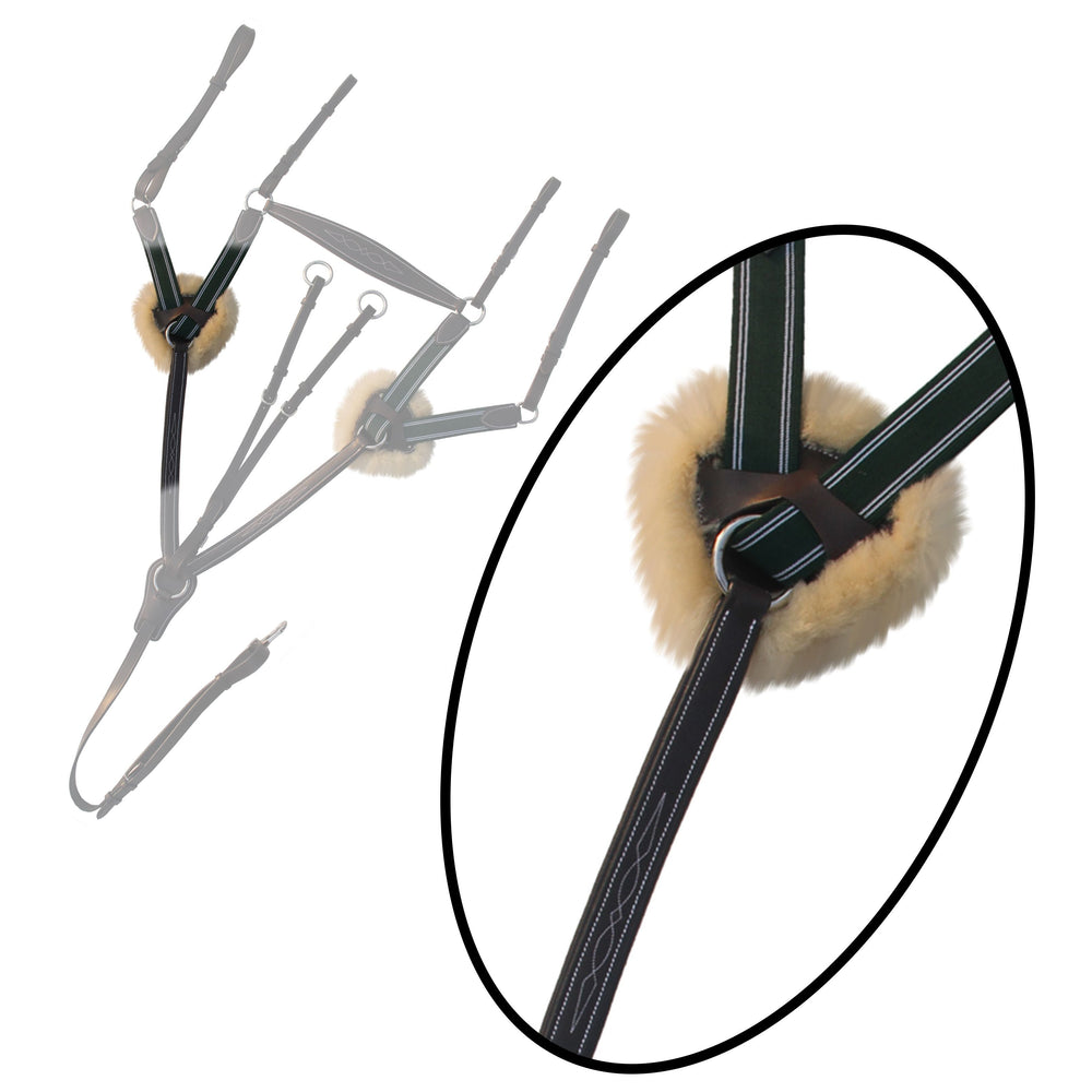 ExionPro 5 Point Breastplate with Sheepskin Padding - Green Elastic & White Lines - Equine Exchange Tack Shop