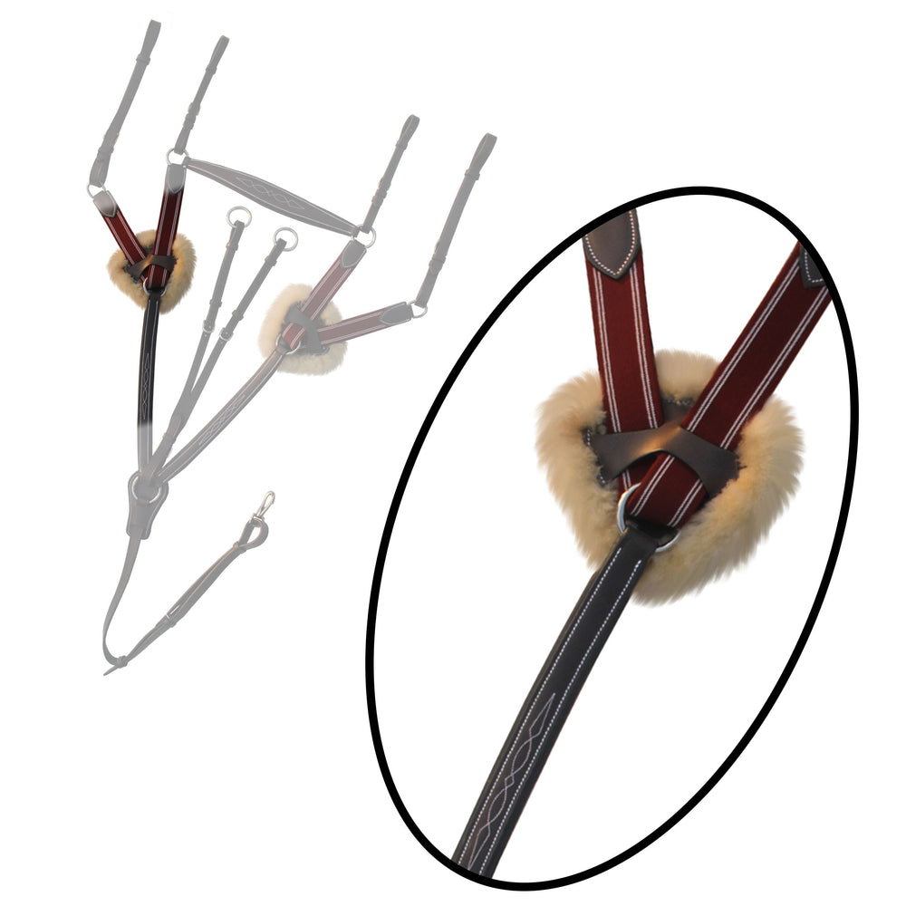 ExionPro 5 Point Breastplate with Sheepskin Padding - Burgundy Elastic & White Strips - Equine Exchange Tack Shop