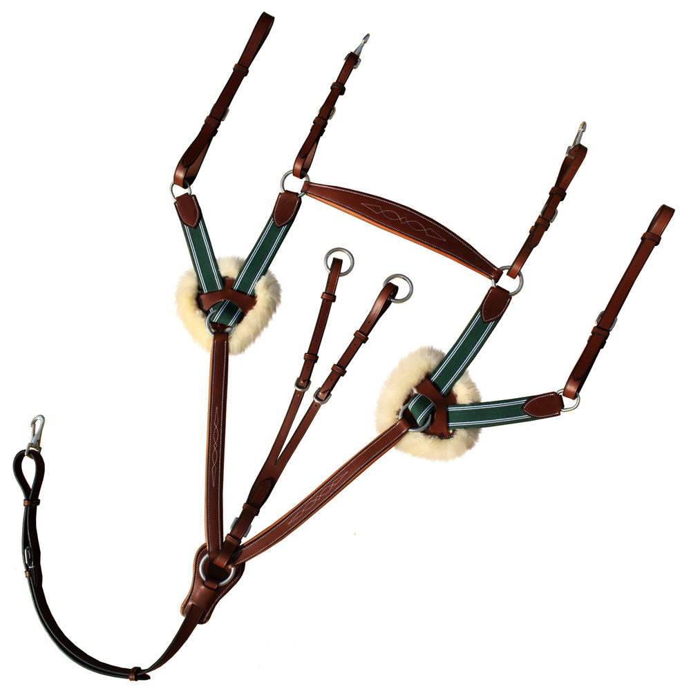 ExionPro 5 Point Breastplate with Sheepskin Padding - Green Elastic & White Lines - Equine Exchange Tack Shop