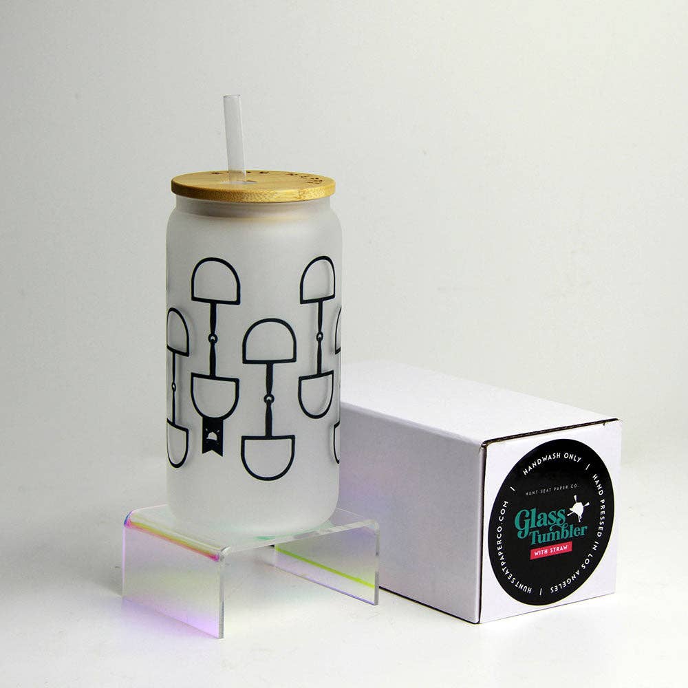 D-Ring Glass Tumbler with Bamboo Lid and Straw - Equine Exchange Tack Shop