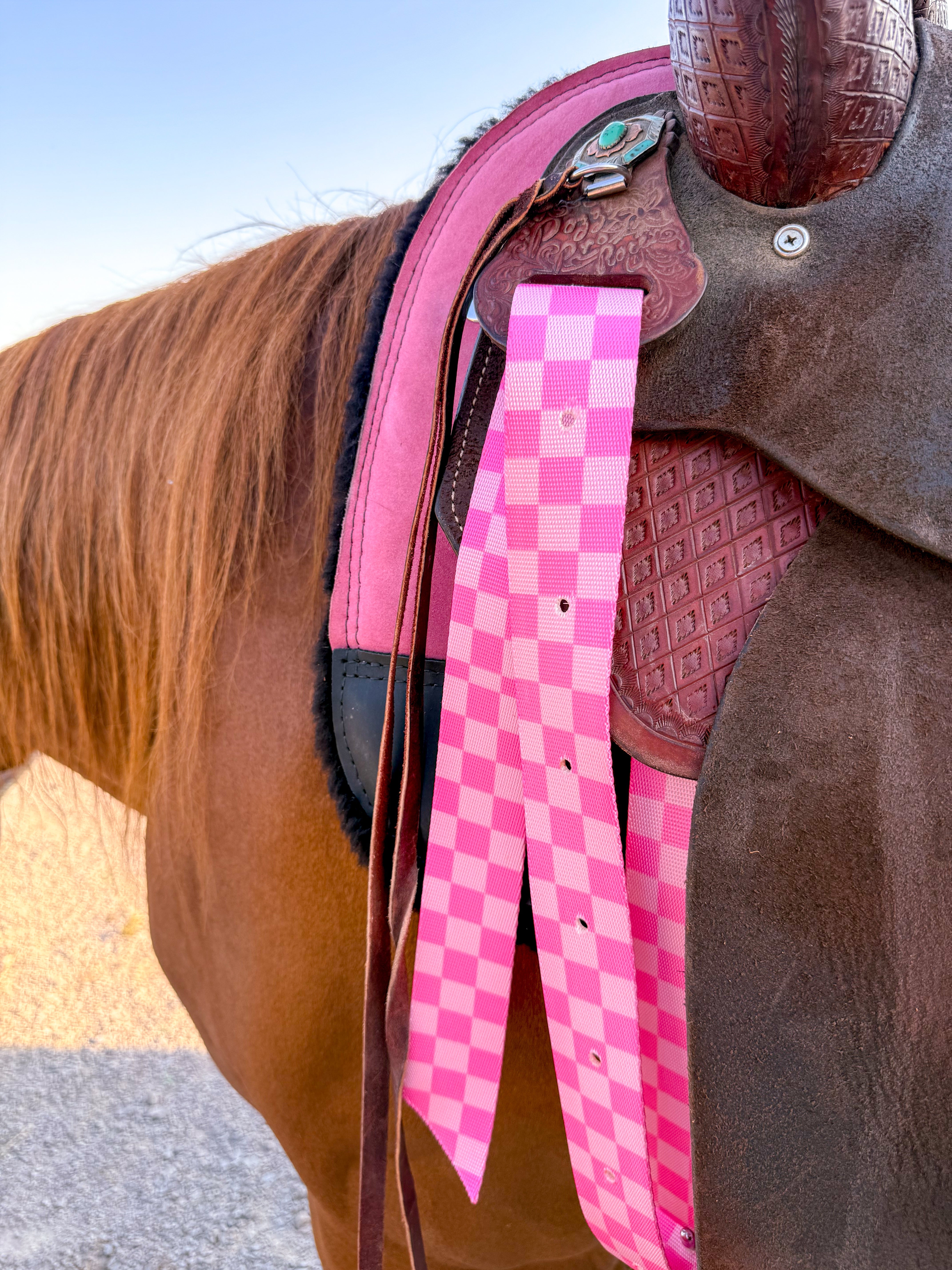 Checks Out (Pink/Pink) Cinch Strap Set - Equine Exchange Tack Shop
