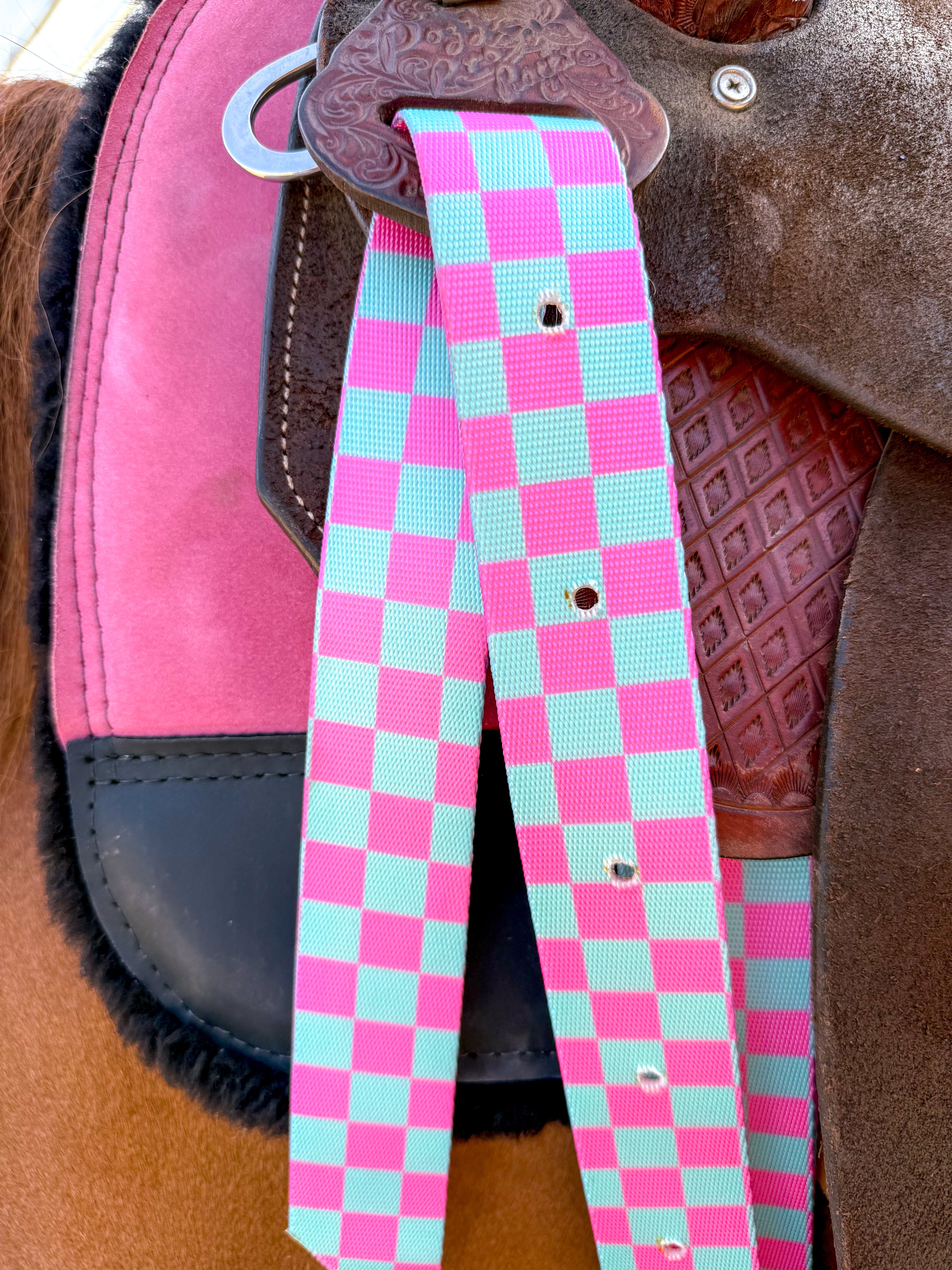 Checks Out (Pink/Turquoise) Cinch Strap Set - Equine Exchange Tack Shop