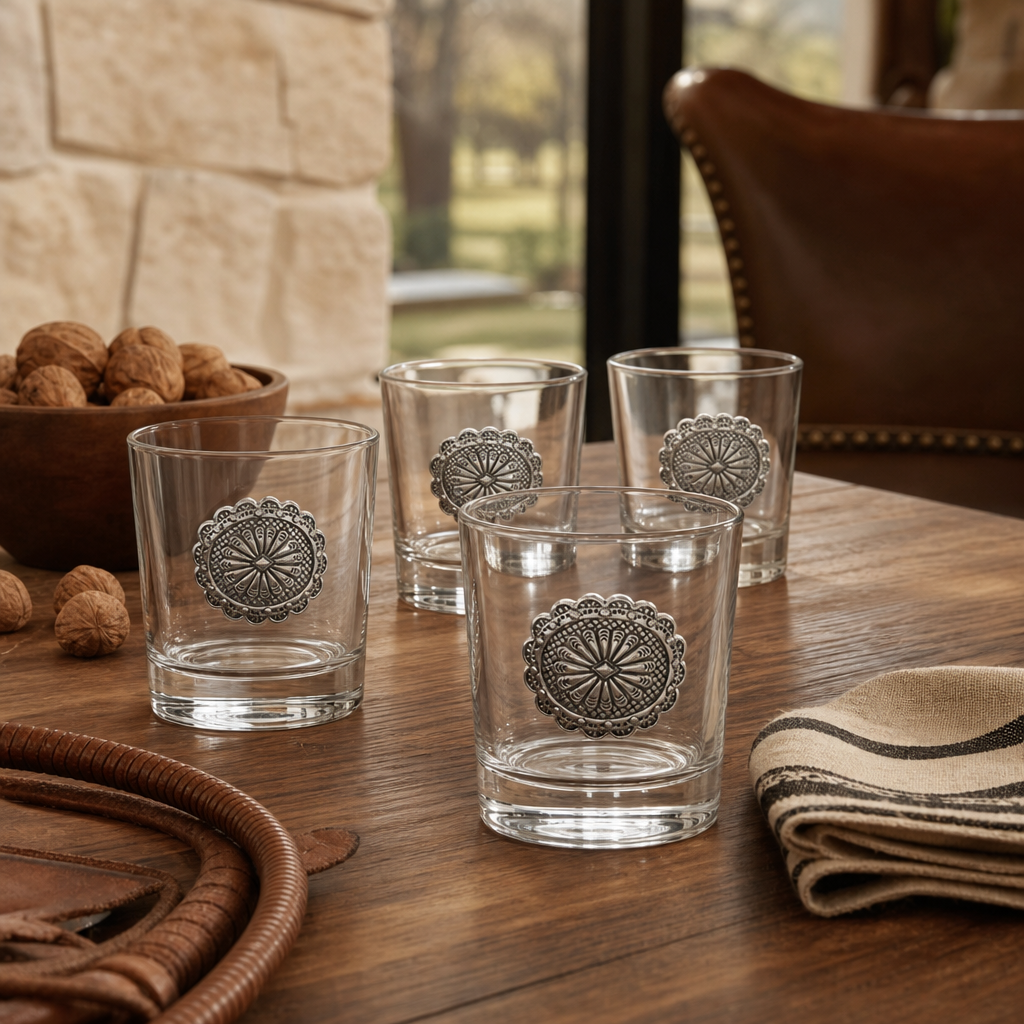 Western Concho Bar Glasses Set of 4