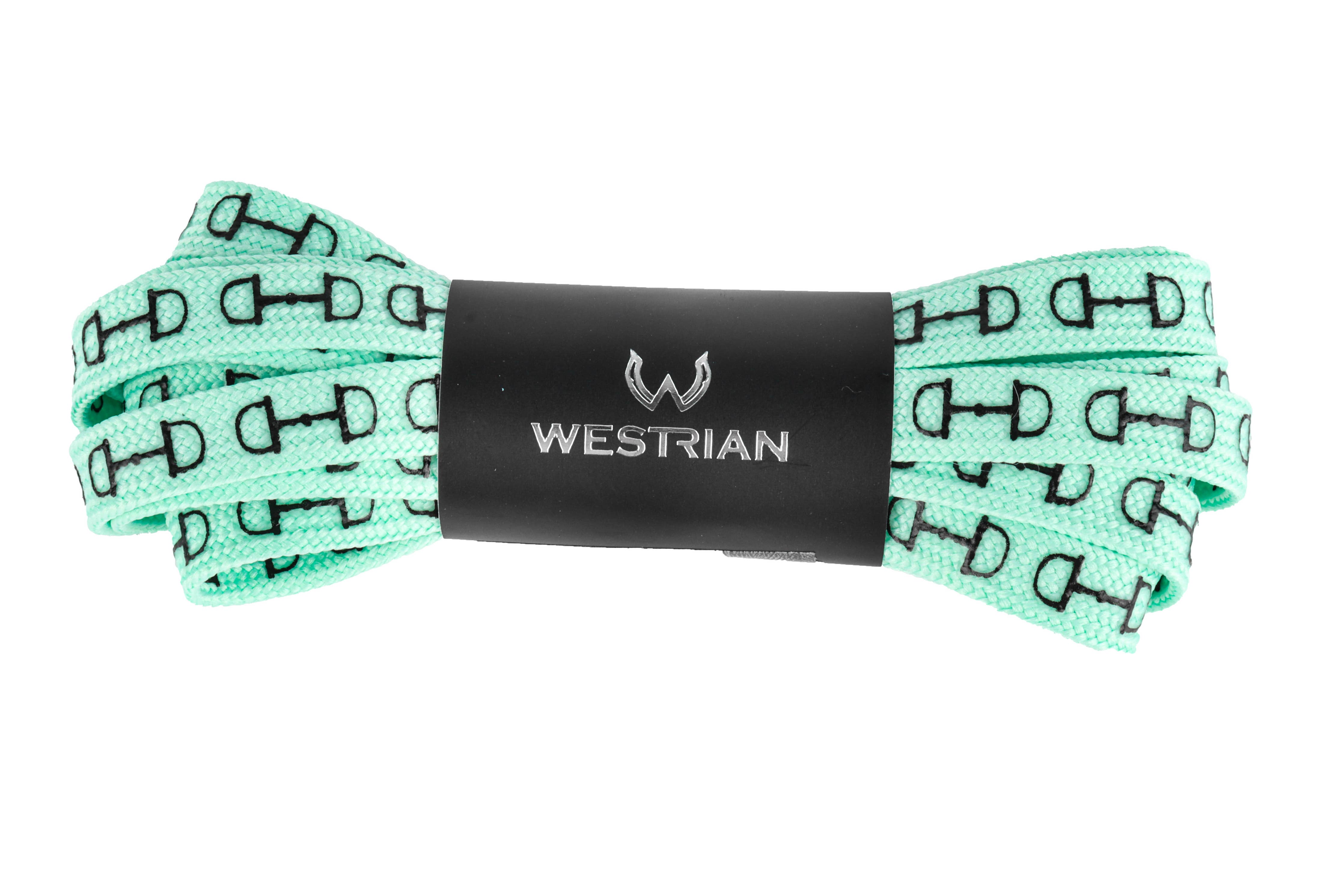 Western Equestrian Snaffle Bit Print Shoelaces 45”: White w/ Pink Print - Equine Exchange Tack Shop