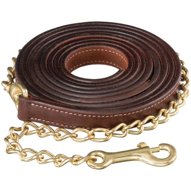 Tough1 10' Leather Lead w/ 30" Brass Plated Chain - Equine Exchange Tack Shop