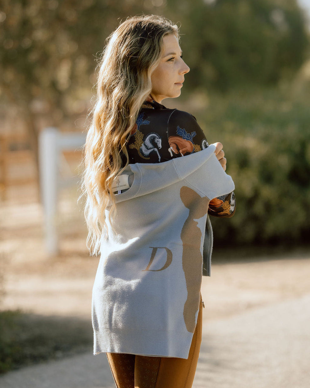 The Deinhardt HERITAGE Sweater - Periwinkle / Cognac - Equine Exchange Tack Shop