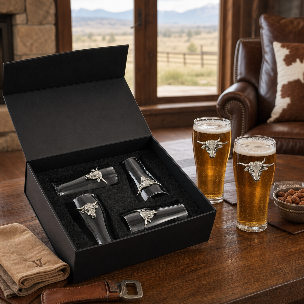 Longhorn Beer Pint Glasses - Set of 4  