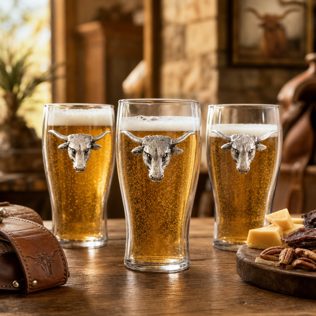Longhorn Beer Pint Glasses - Set of 4  