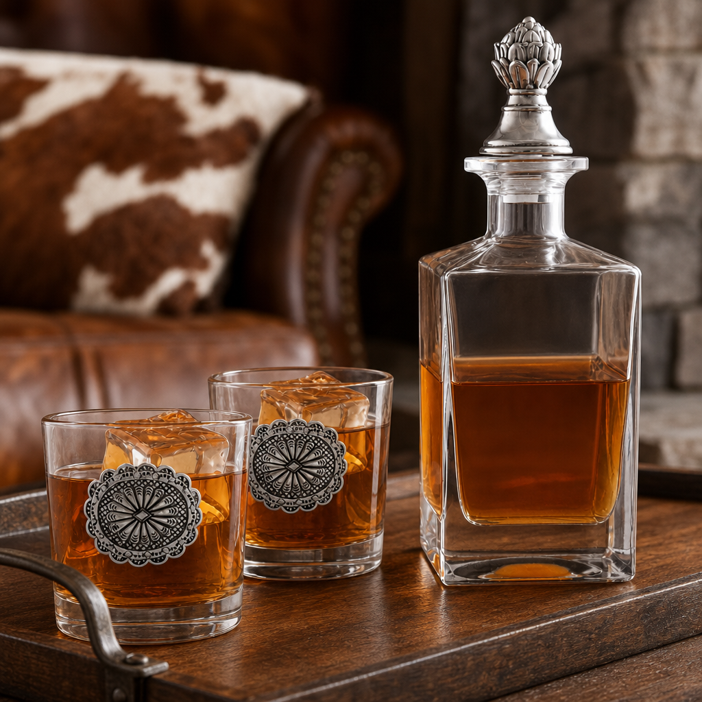 Western Concho Decanter Set with Glasses  