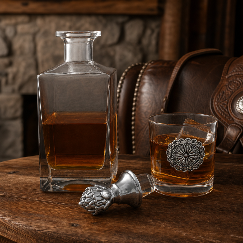 Western Concho Decanter Set with Glasses  