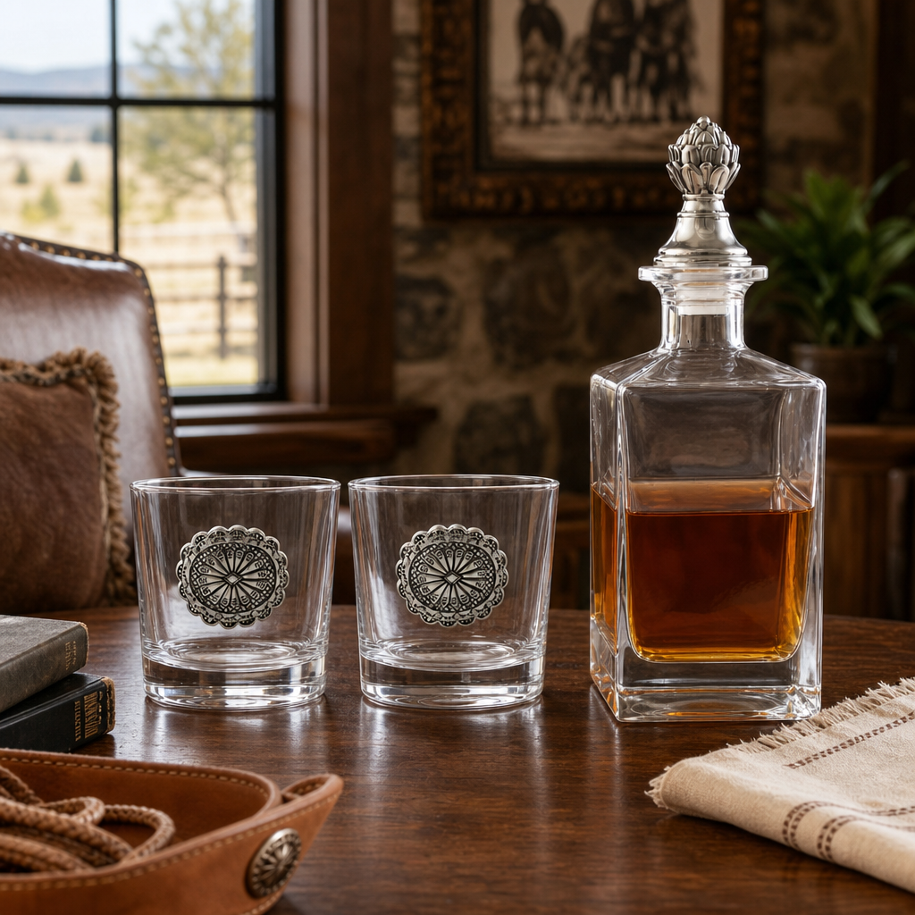 Western Concho Decanter Set with Glasses  