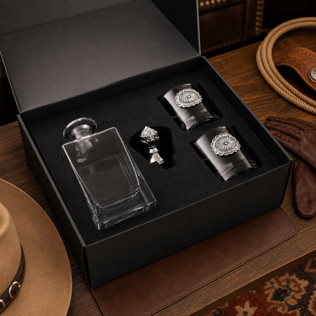 Western Concho Decanter Set with Glasses  