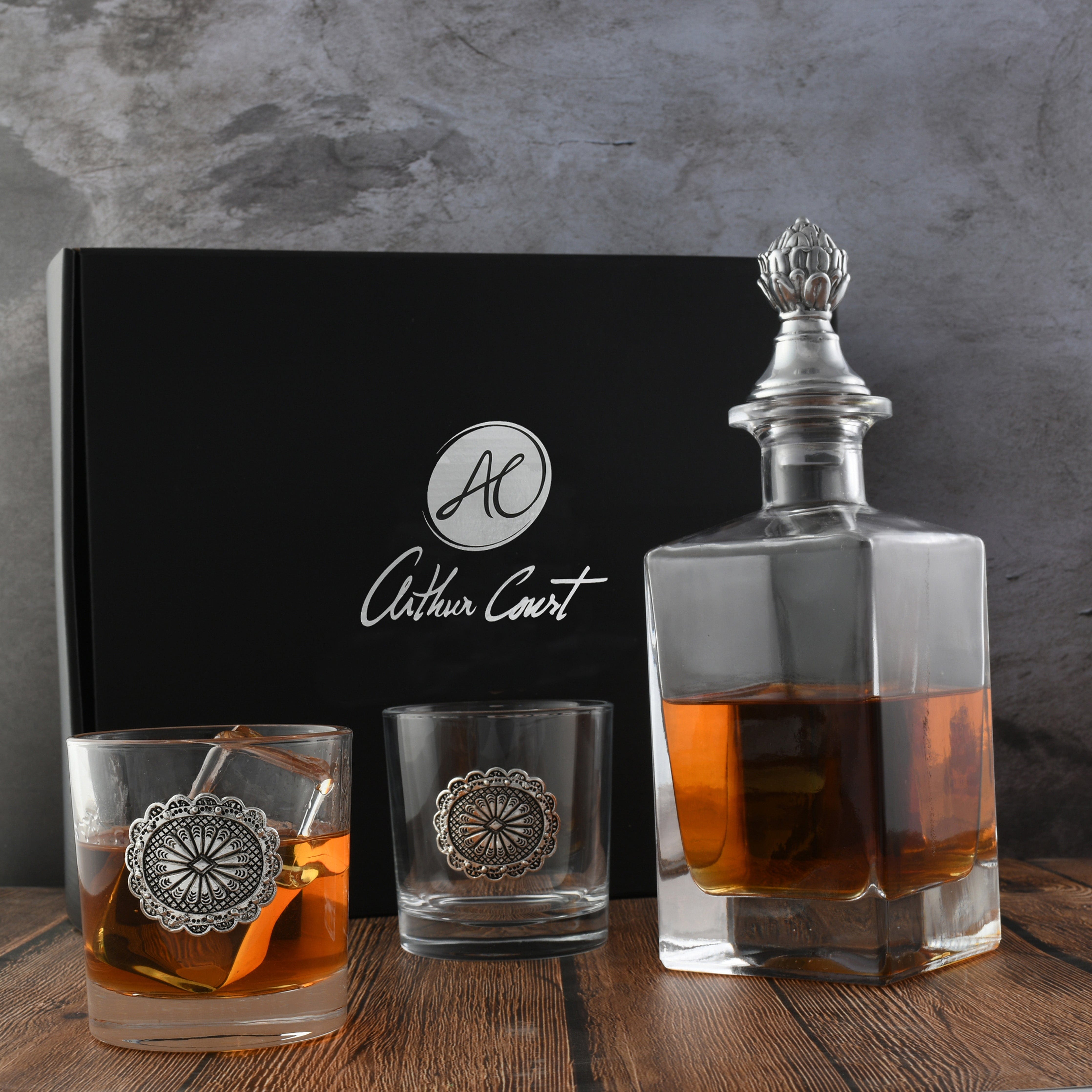 Western Concho Decanter Set with Glasses  
