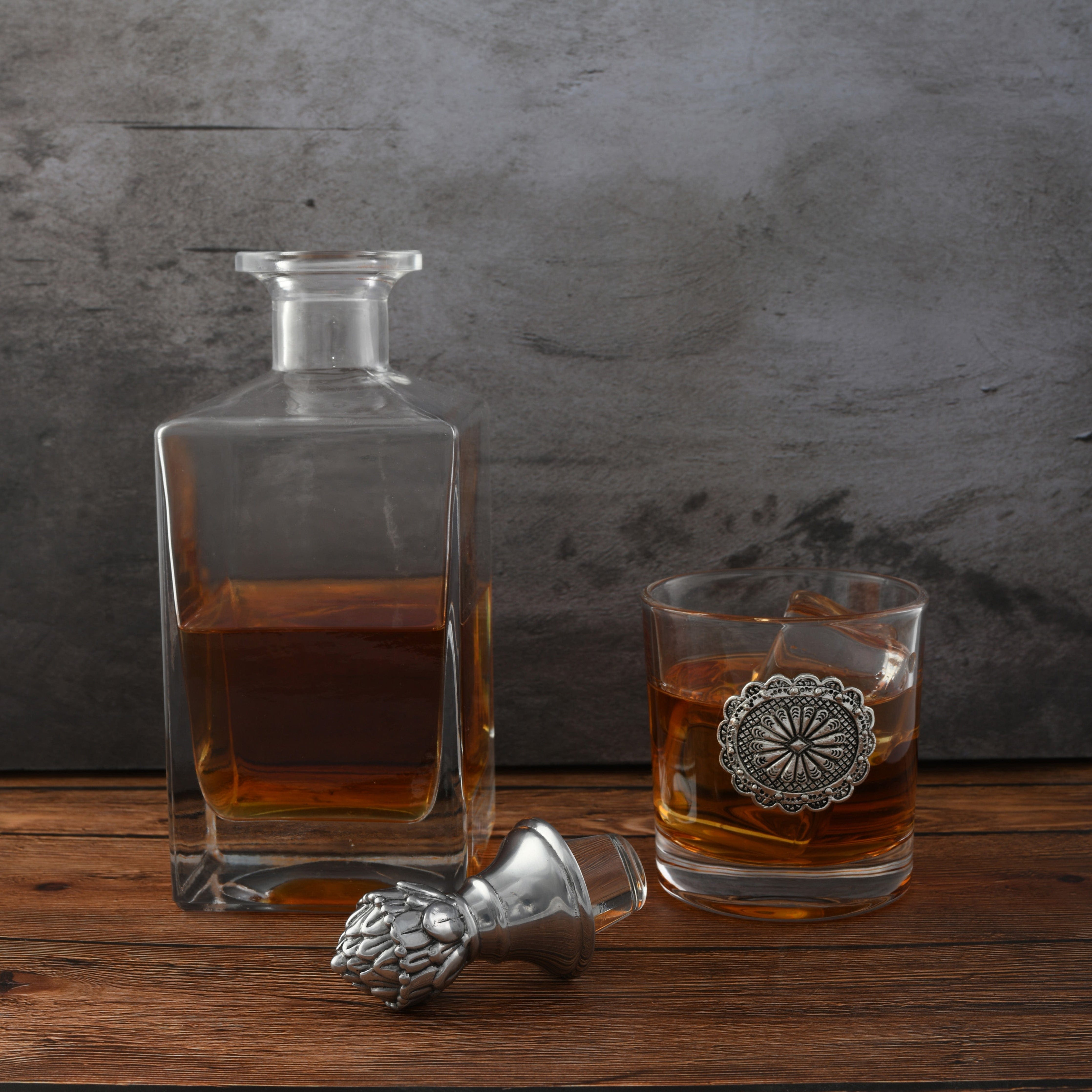Western Concho Decanter Set with Glasses  