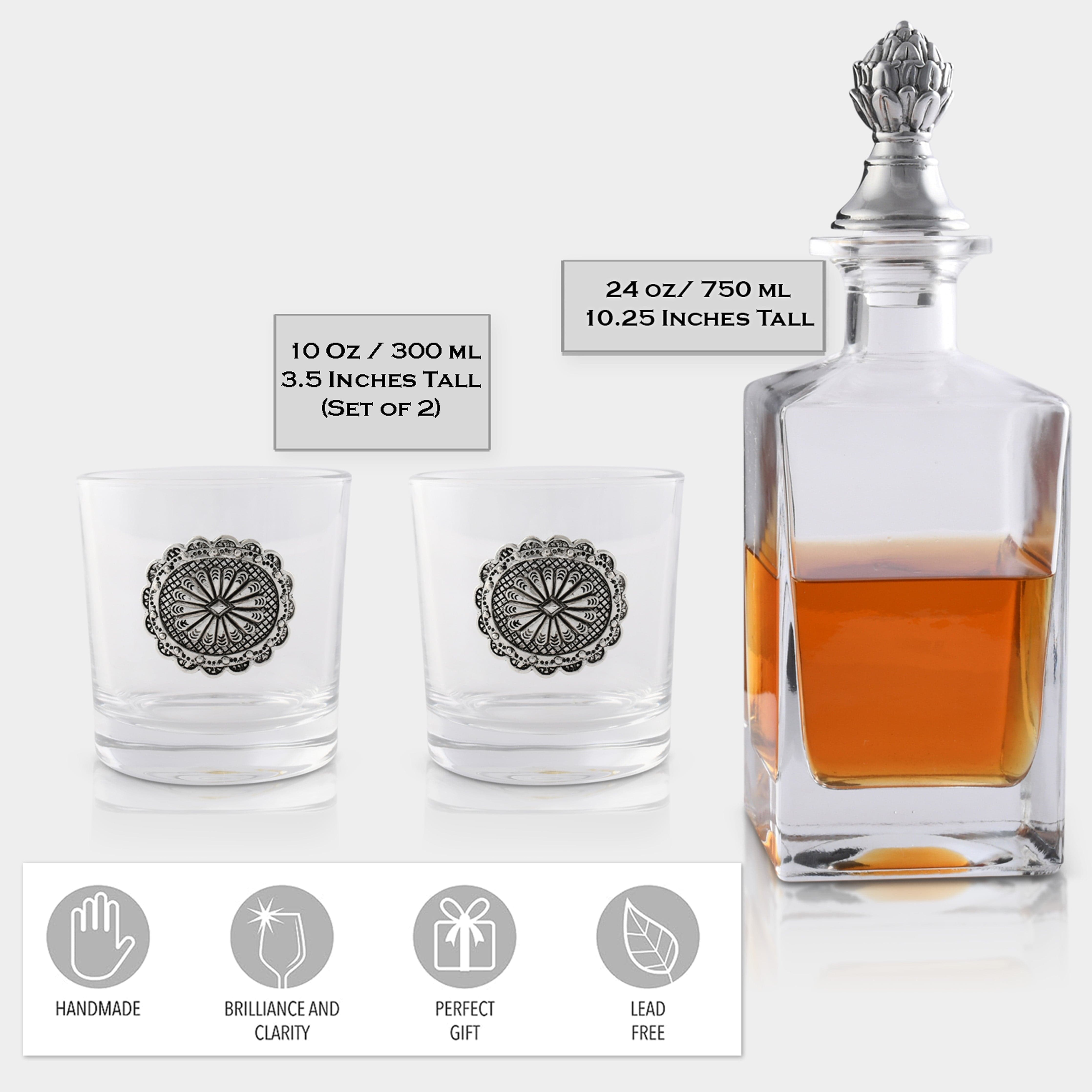 Western Concho Decanter Set with Glasses  