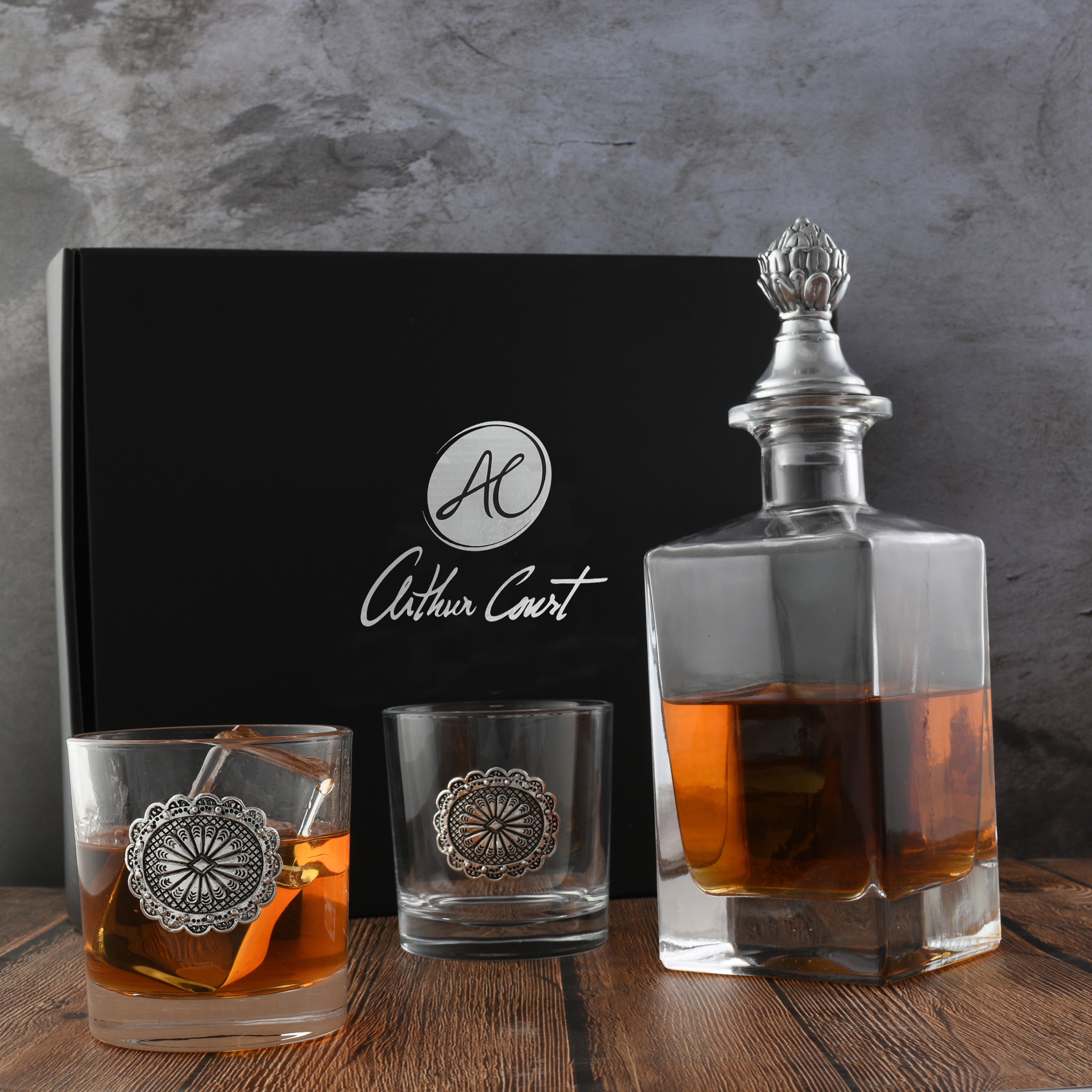 Western Concho Decanter Set with Glasses  