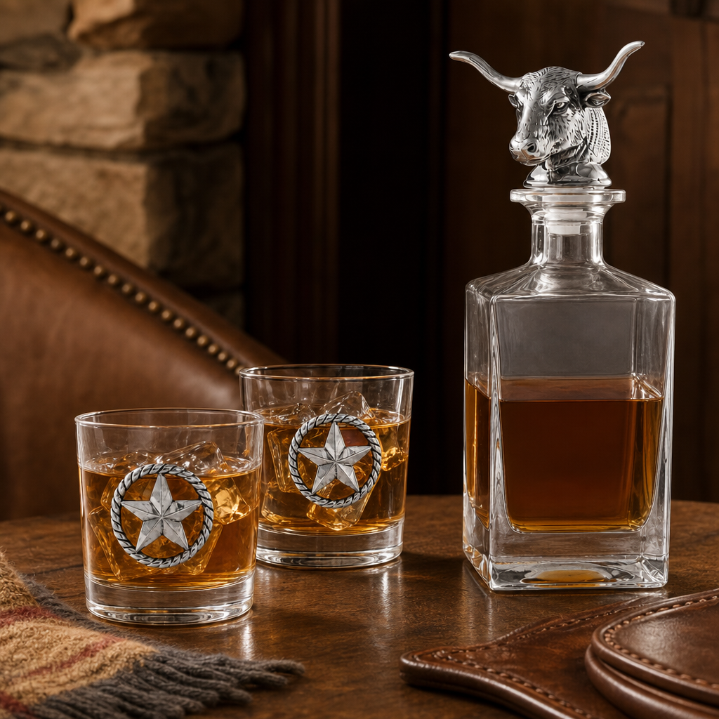 Longhorn Decanter Set with Pair of Glasses  