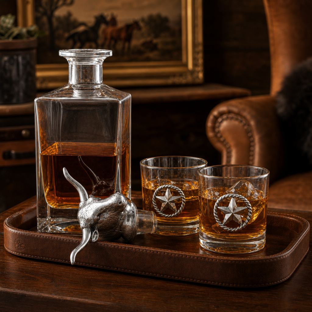 Longhorn Decanter Set with Pair of Glasses  