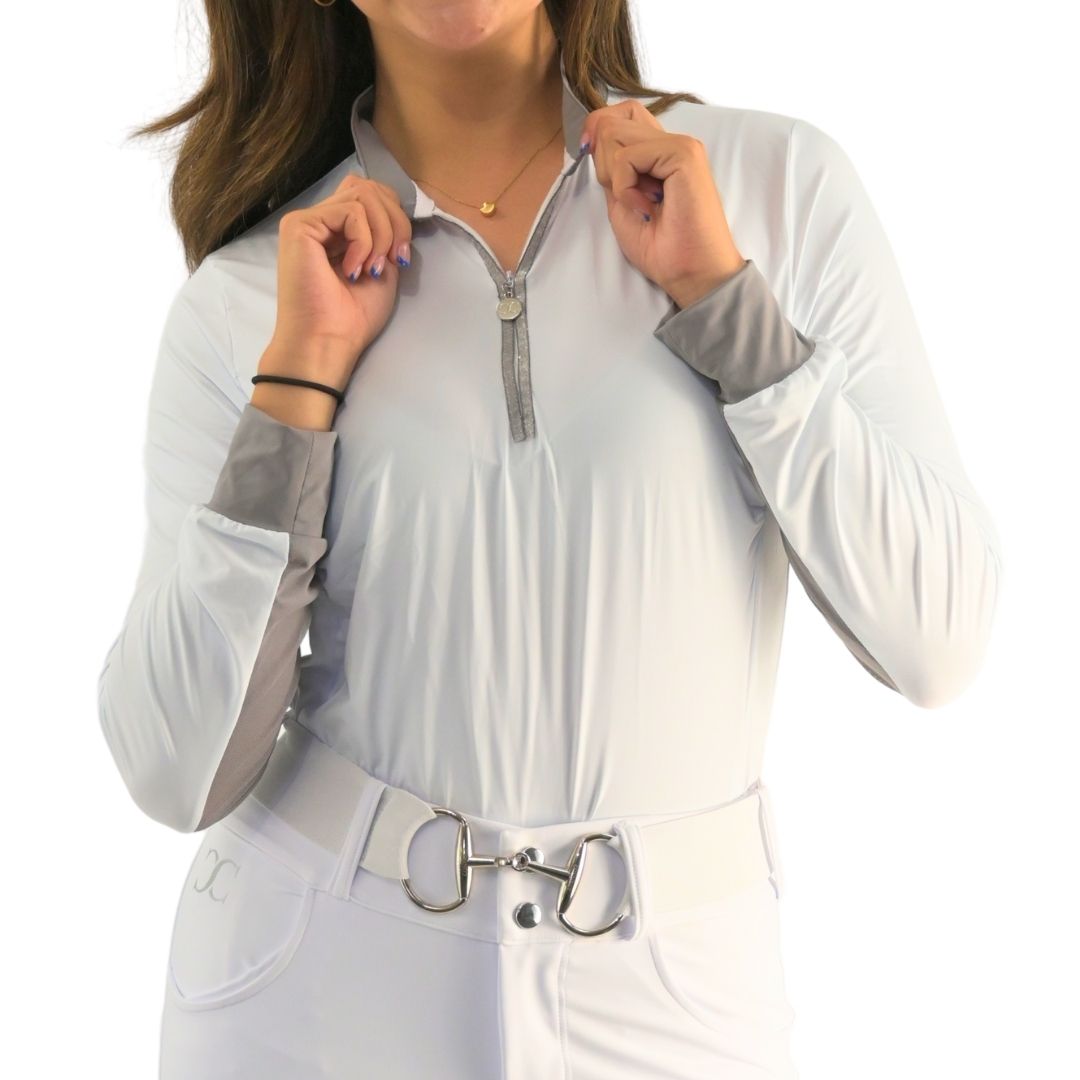 Cool and Comfortable White Sun Shirt with Glitter Bars - Equine Exchange Tack Shop