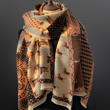 Prancing Pony Equestrian Horse Print Scarf: Orange/Black - Equine Exchange Tack Shop