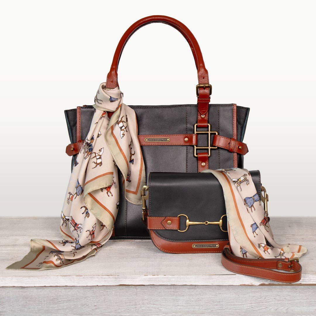 Saratoga- Horse Bit Crossbody Luxury Leather Handbag in Cognac on Black - Equine Exchange Tack Shop