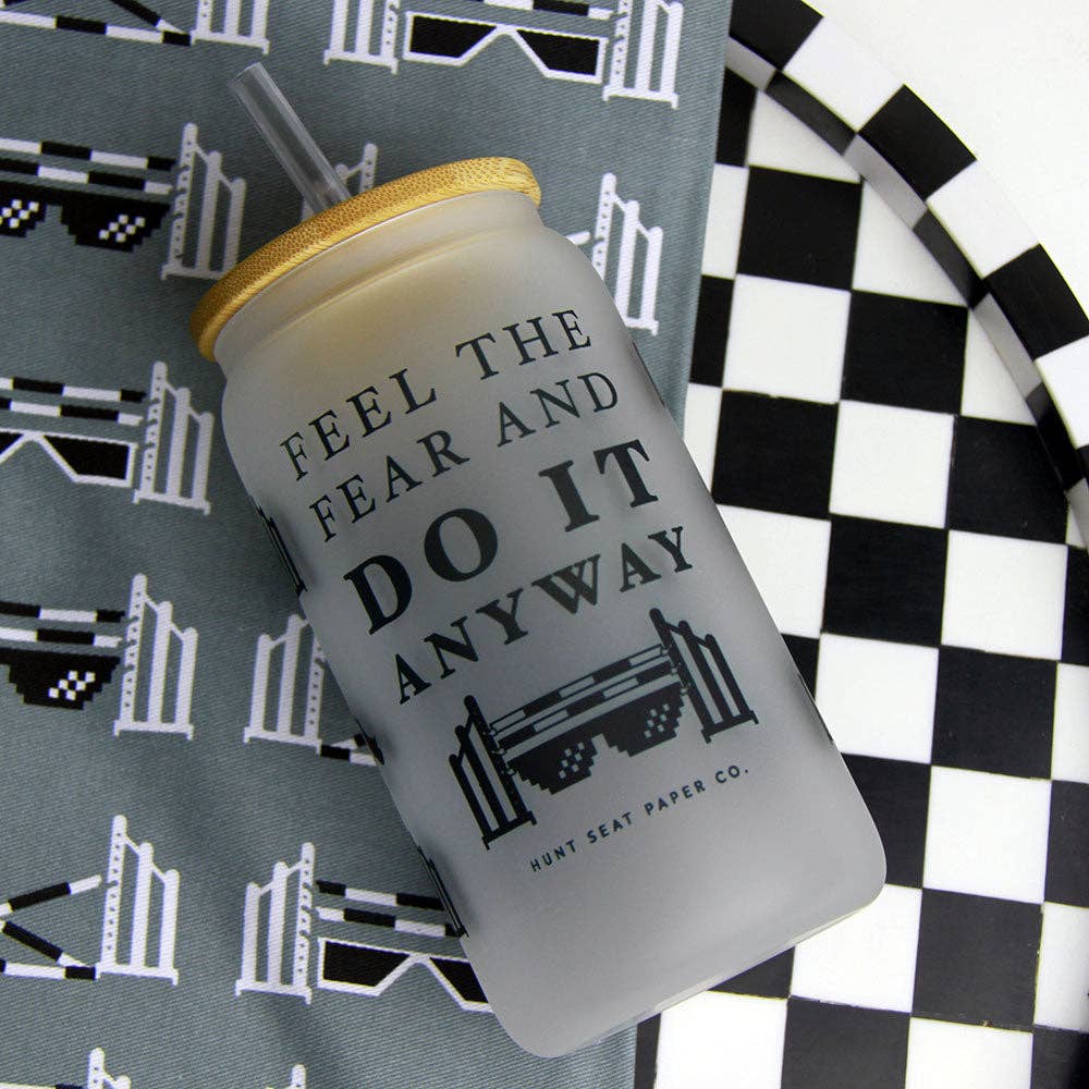 Feel the Fear Glass Tumbler with Bamboo Lid and Straw - Equine Exchange Tack Shop