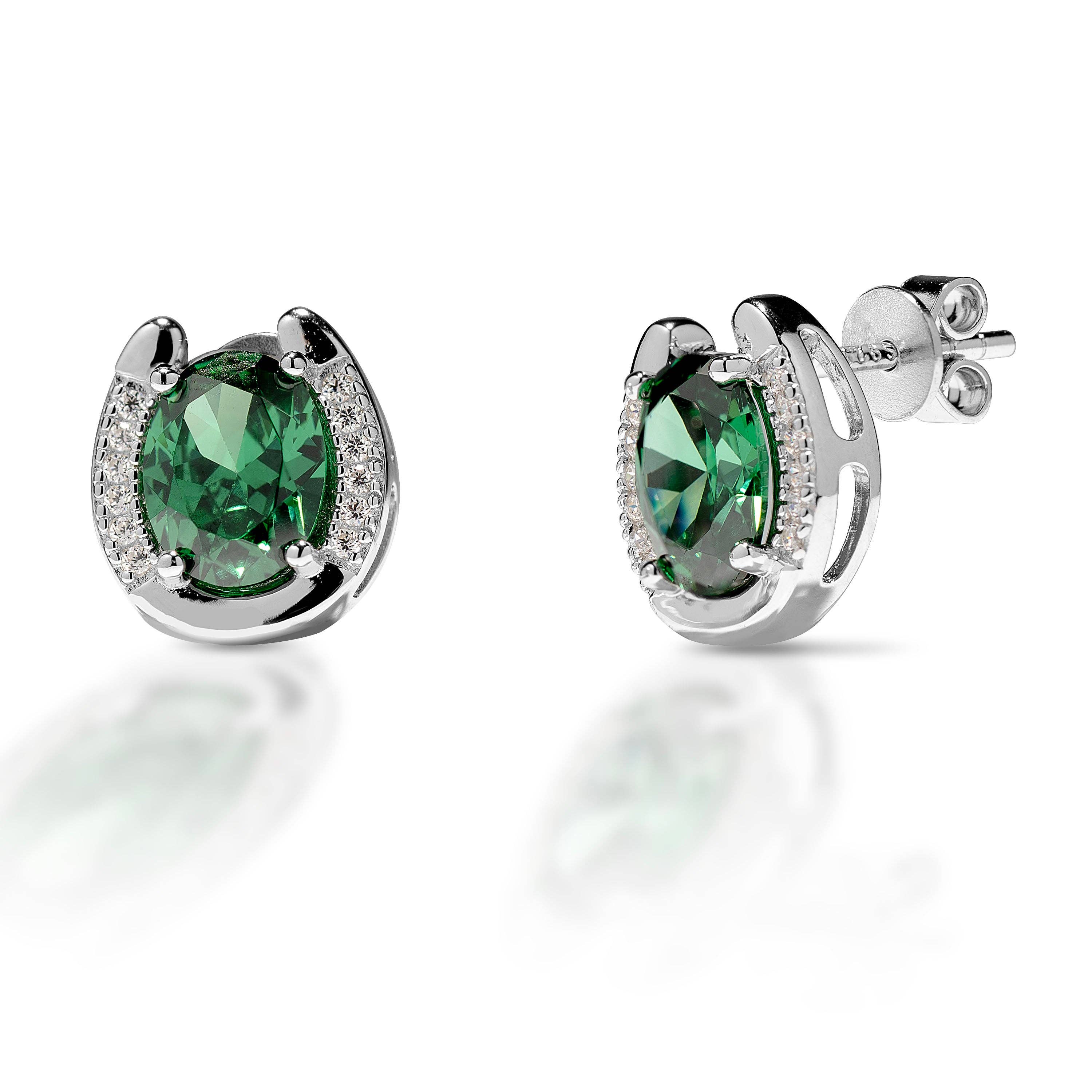 Kelly Herd Green Stone Horseshoe Earrings - Sterling Silver - Equine Exchange Tack Shop