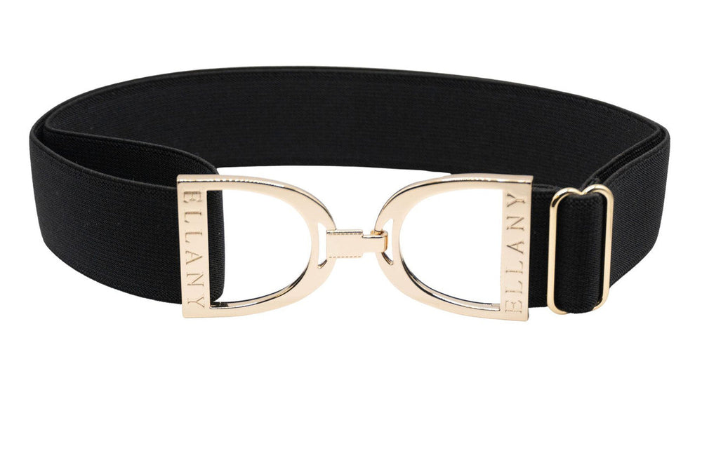 1.5" Elastic Belt Black w/Gold Stirrup - Equine Exchange Tack Shop