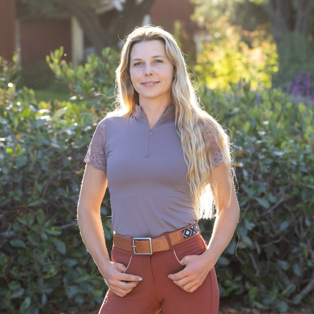Tara - Taupe Short Sleeve Lace Competition Shirt - Equine Exchange Tack Shop