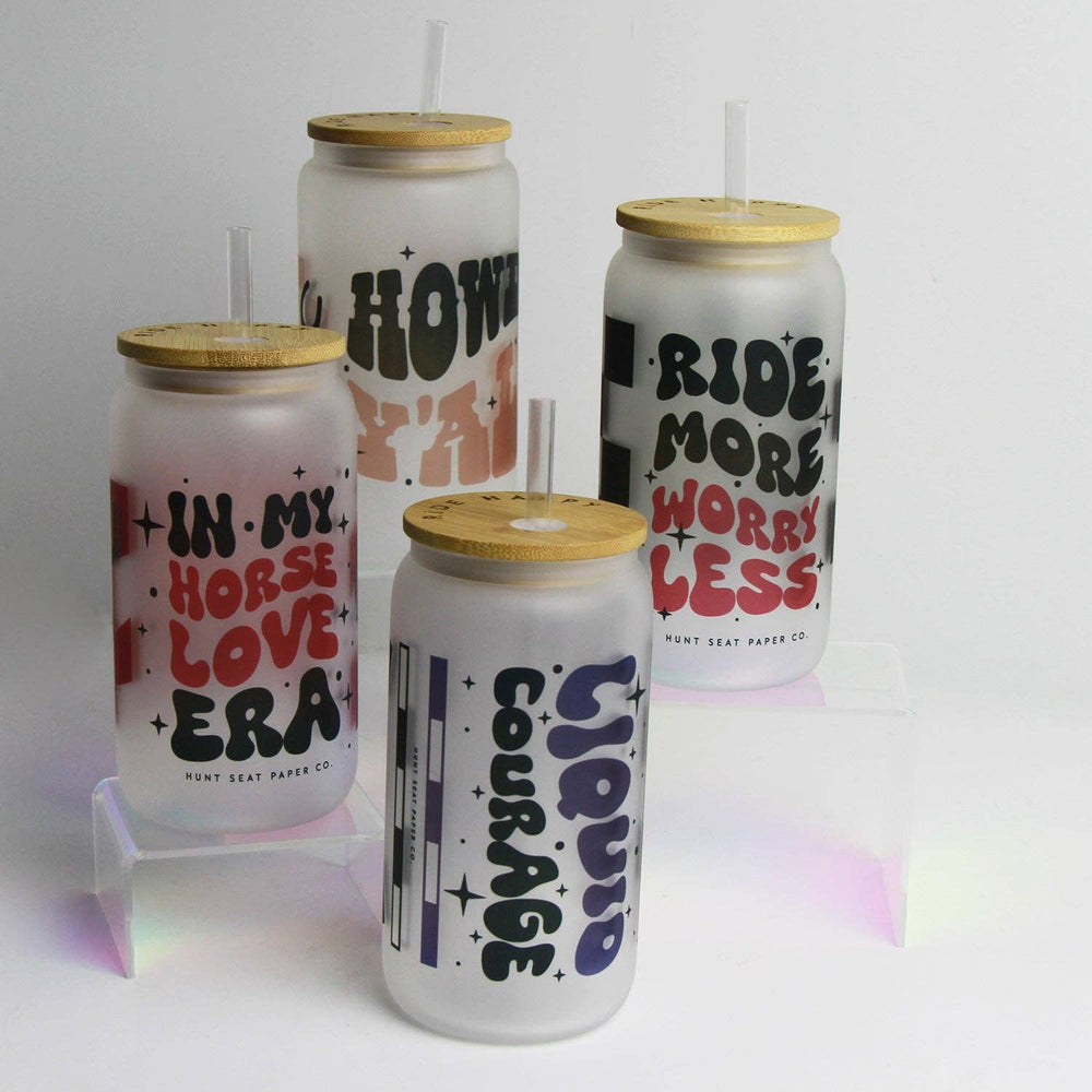 Liquid Courage Glass Tumbler with Bamboo Lid and Straw - Equine Exchange Tack Shop