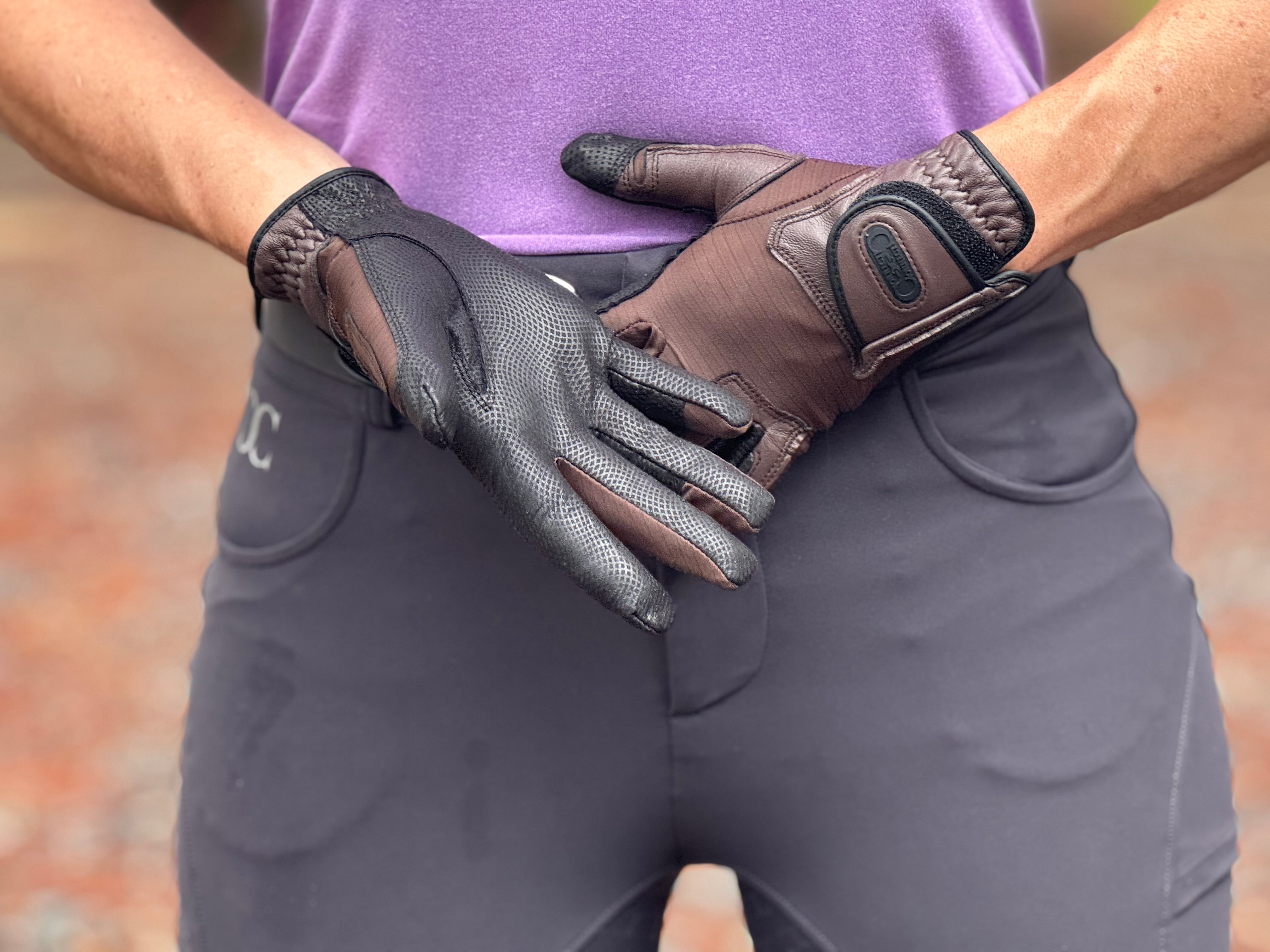 Tackified Copper Tech™️ Leather Premium Riding Glove in Brown - Equine Exchange Tack Shop