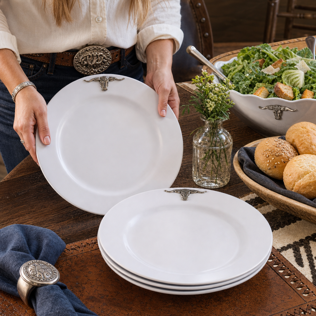 Longhorn Melamine Lunch Plates - Set of 4