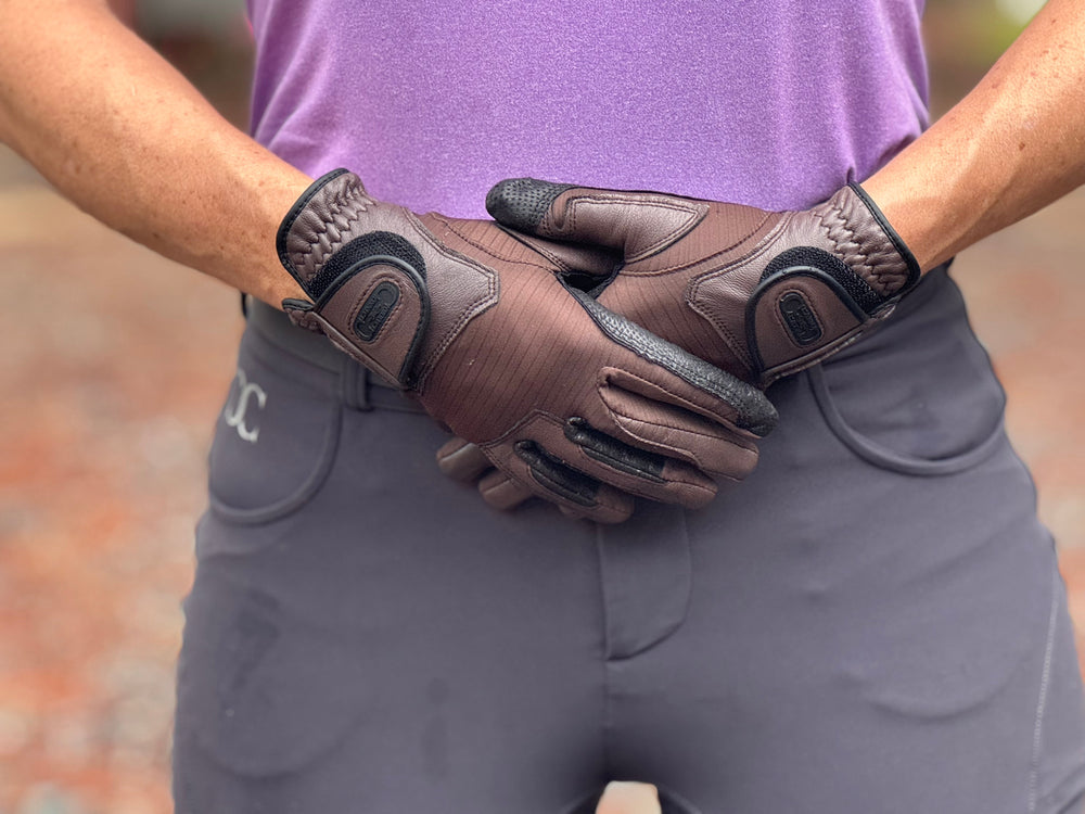 Tackified Copper Tech™️ Leather Premium Riding Glove in Brown - Equine Exchange Tack Shop